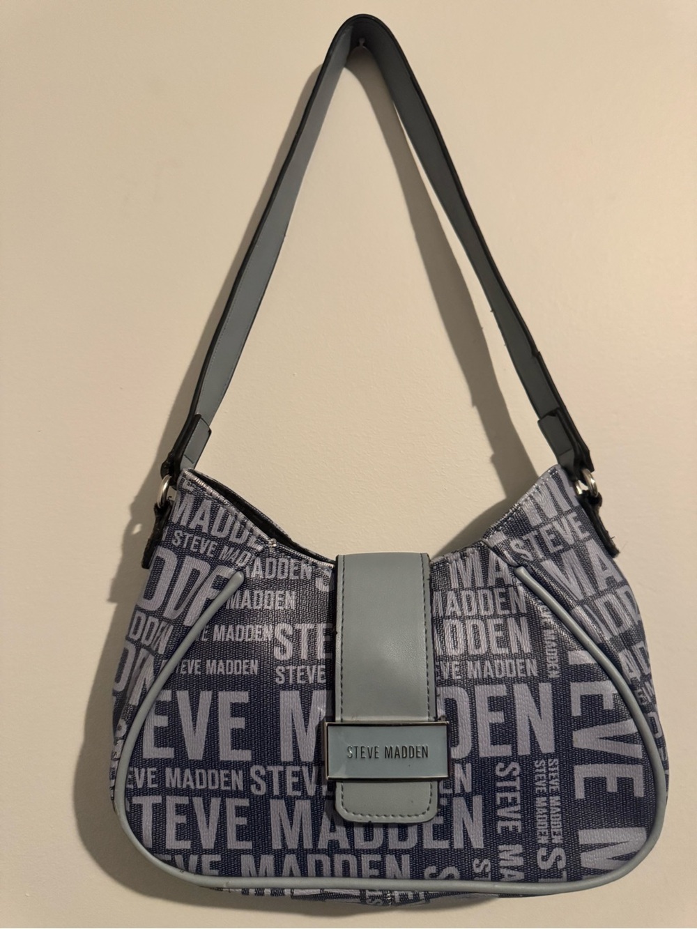 Steve Madden Gray Logo Shoulder Bag with Light Gray Trim